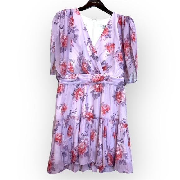 Ever New Melbourne lavender floral mini dress tiered, tulip sleeve size 8 US - Picture 4 of 15